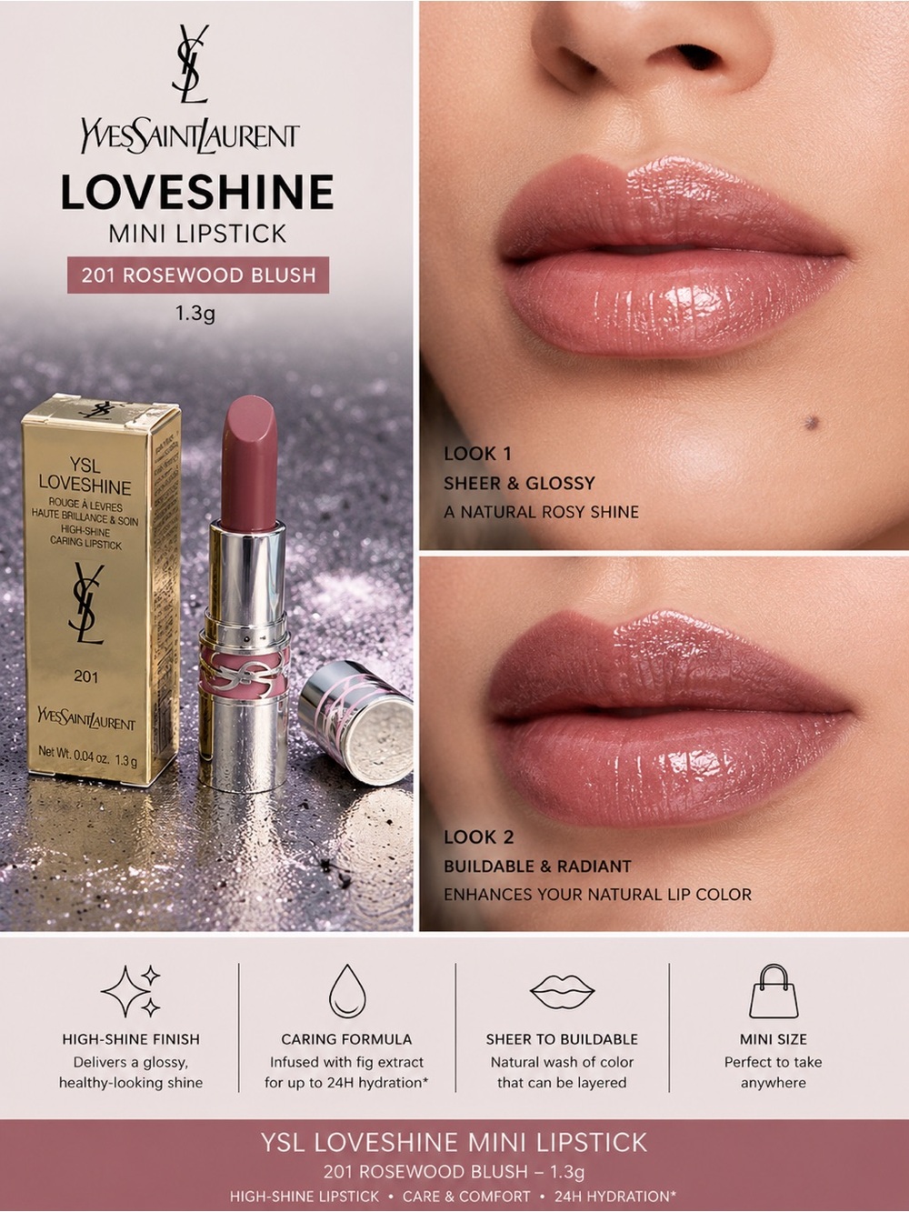 Yves Saint Laurent Loveshine Mini Lipstick — 201 Rosewood Blush 1.3g